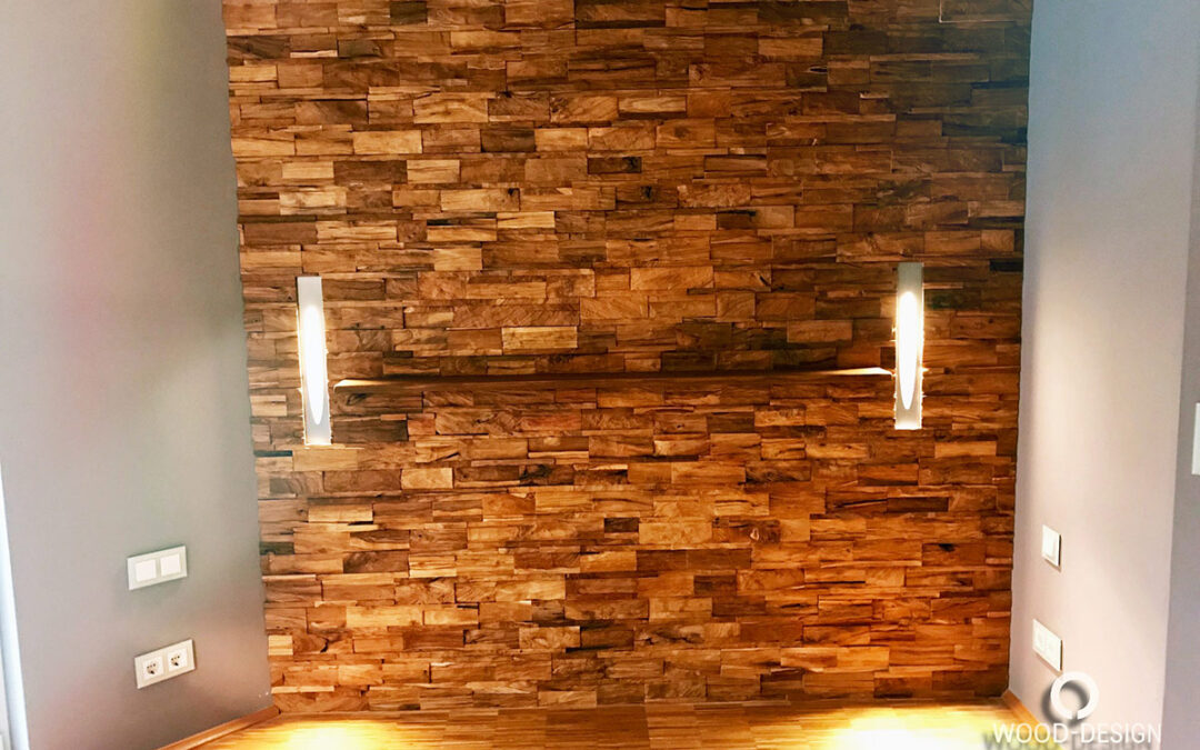 Moderne Wandverkleidung aus Teak-Spaltholz